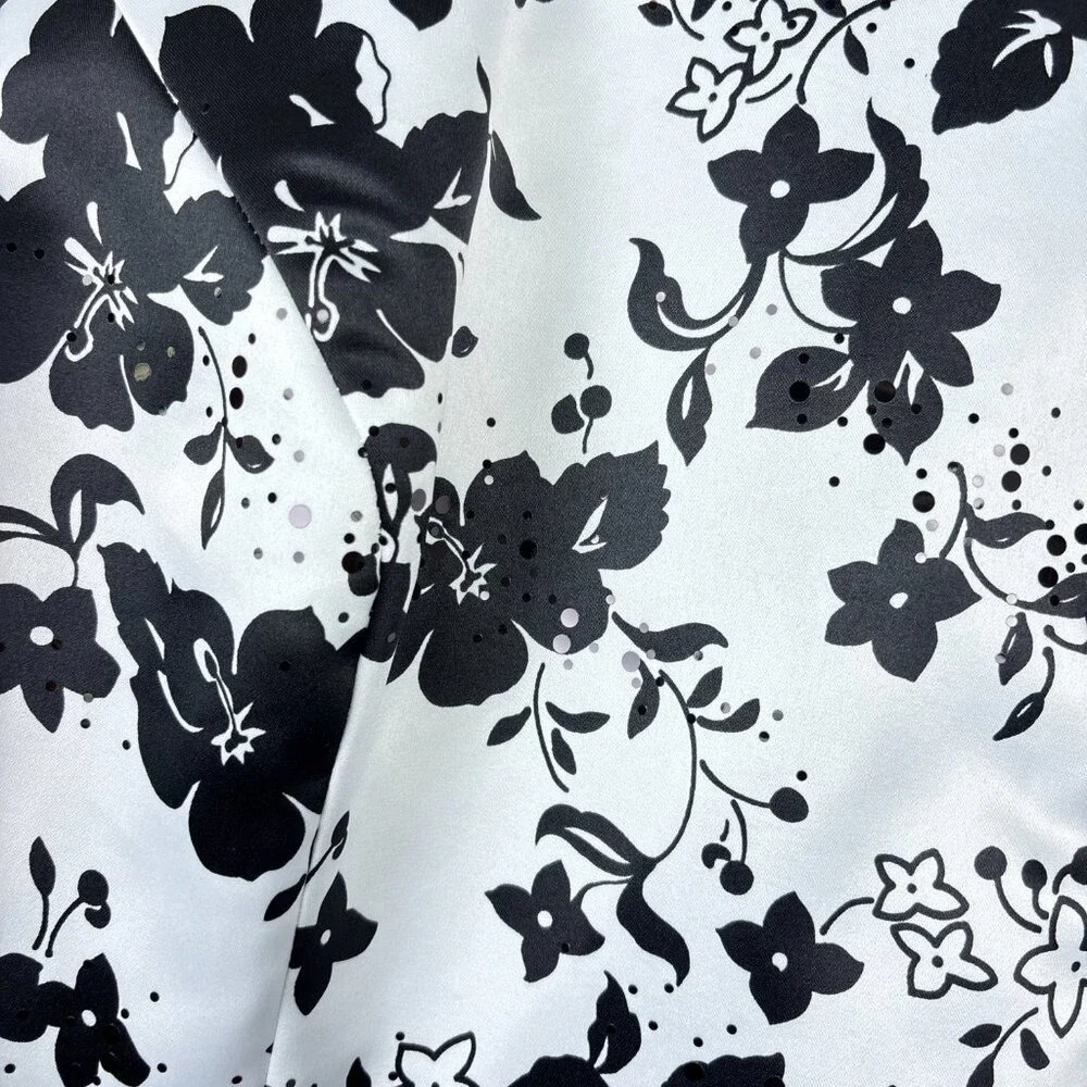R&M Richards Woman Jacket 34W Black White Floral Zip-Up Sequins Special Occasion